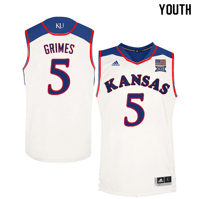 Youth #5 Quentin Grimes Kansas Jayhawks College Basketball Jerseys Sale-White - Click Image to Close